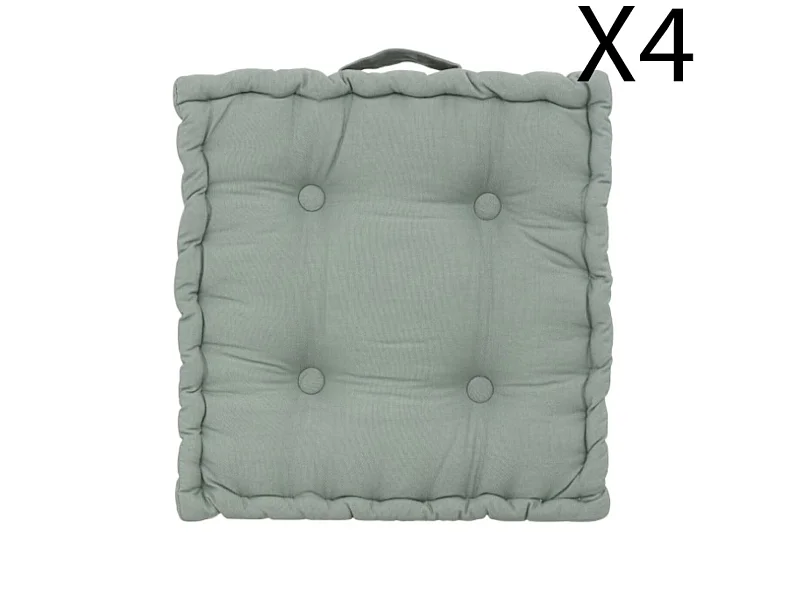 Lot de 4 coussins de sol carré, coussin d'assise en coton coloris vert céladon