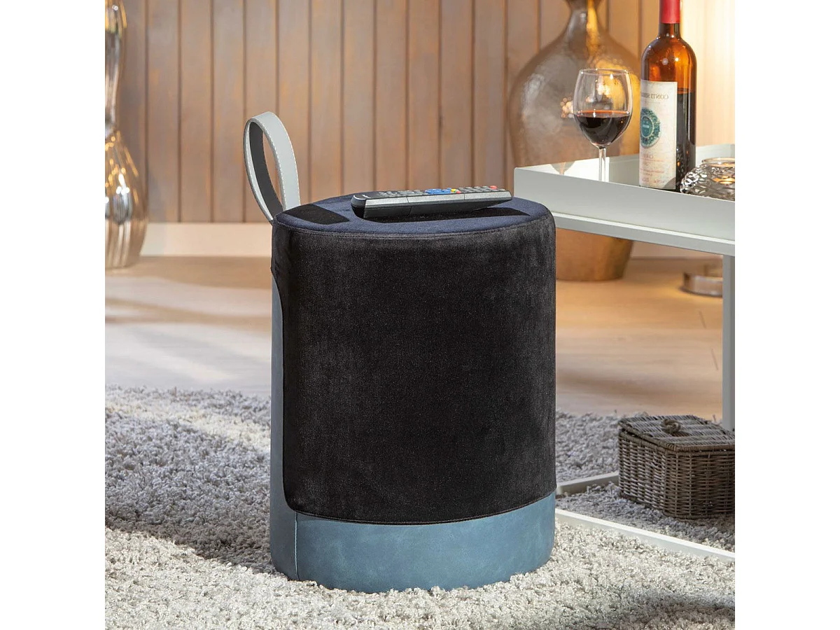 Pouf Design en Velours à Poignée "Laly" 43cm Noir