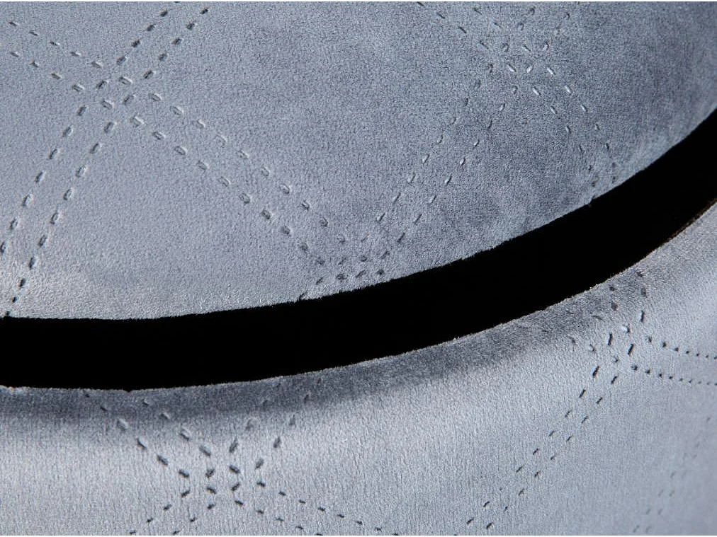 Ronde grijze fluwelen poef met kunstleren band Valentin