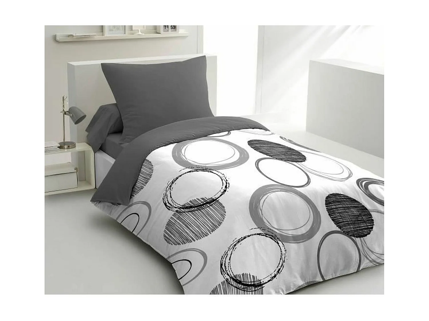 Parure de lit - 1 housse de couette 140 x 200 cm + 1 taie d'oreiller 63 x 63 cm - Gris clair