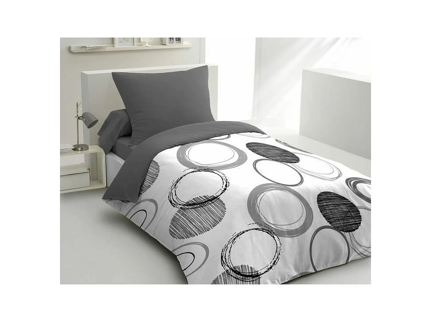 Parure de lit - 1 housse de couette 140 x 200 cm + 1 taie d'oreiller 63 x 63 cm - Gris clair