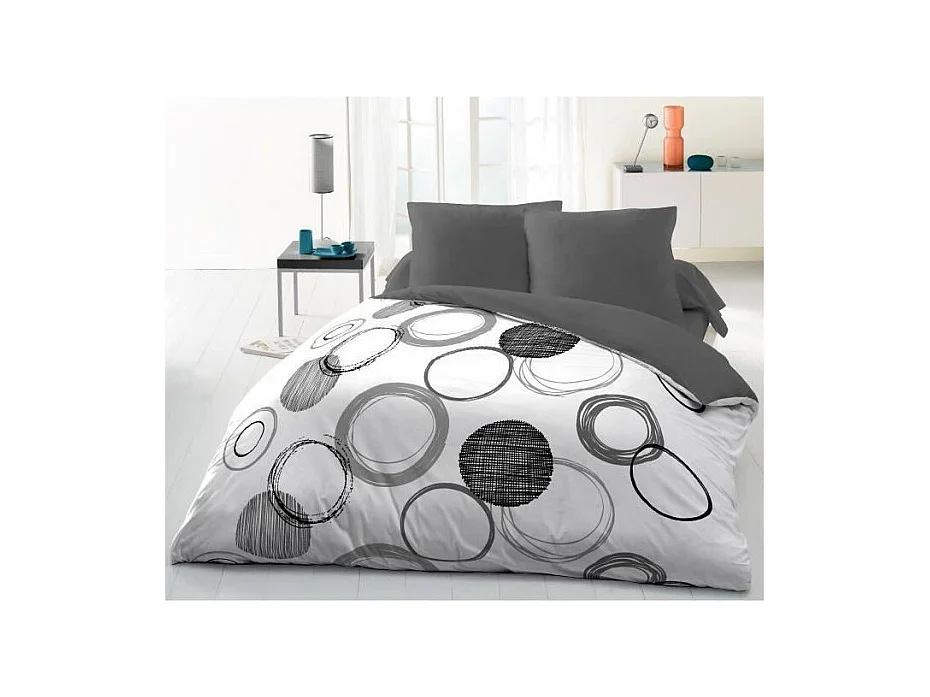 Parure de couette microfibre Audace - 1 housse de couette 220 x 240 cm + 2 taies doreiller 63 x 63 cm - Gris clair