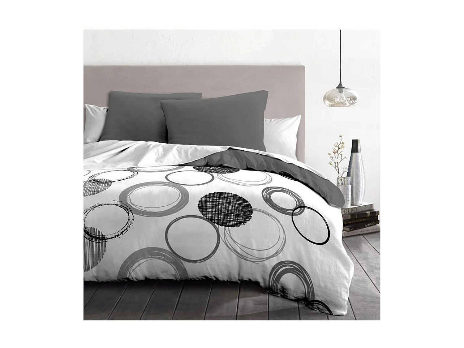 Juego de edredón - 1 funda nórdica 220 x 240 cm + 2 fundas de almohada 63 x 63 cm - Gris claro