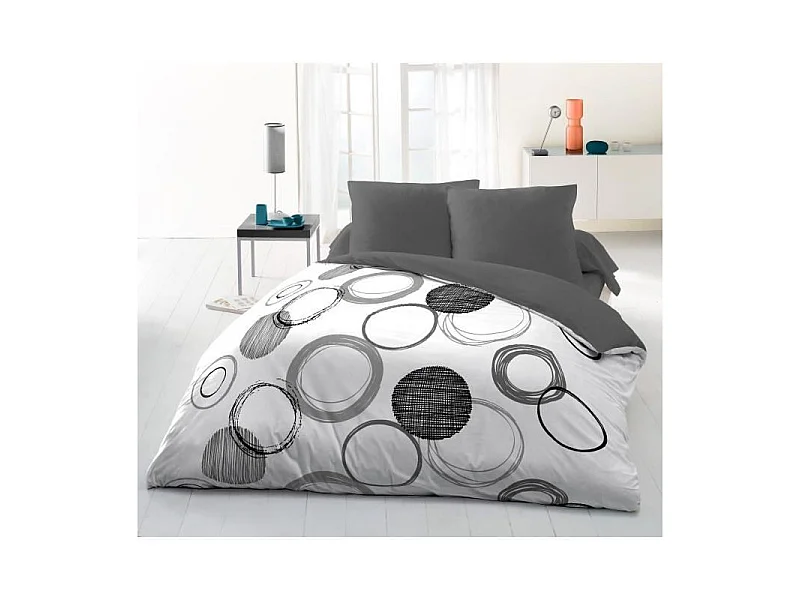 Parure de couette microfibre Audace - 1 housse de couette 240x260 cm + 2 taies d'oreiller 63x63 cm - Gris clair - HOME LINGE PAS