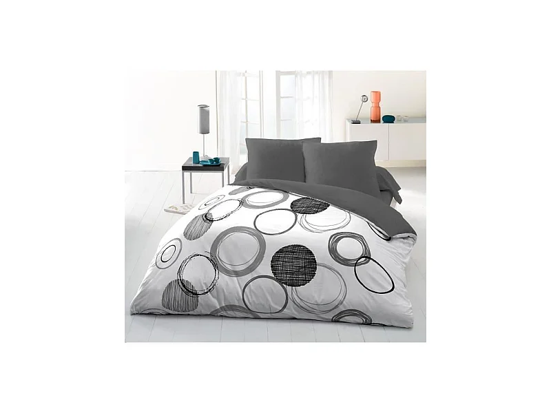 Parure de couette microfibre Audace - 1 housse de couette 240x260 cm + 2 taies d'oreiller 63x63 cm - Gris clair - HOME LINGE PAS