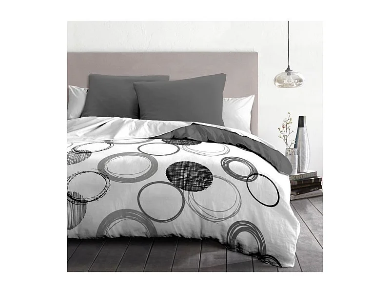 Parure de couette microfibre Audace - 1 housse de couette 240x260 cm + 2 taies d'oreiller 63x63 cm - Gris clair - HOME LINGE PAS
