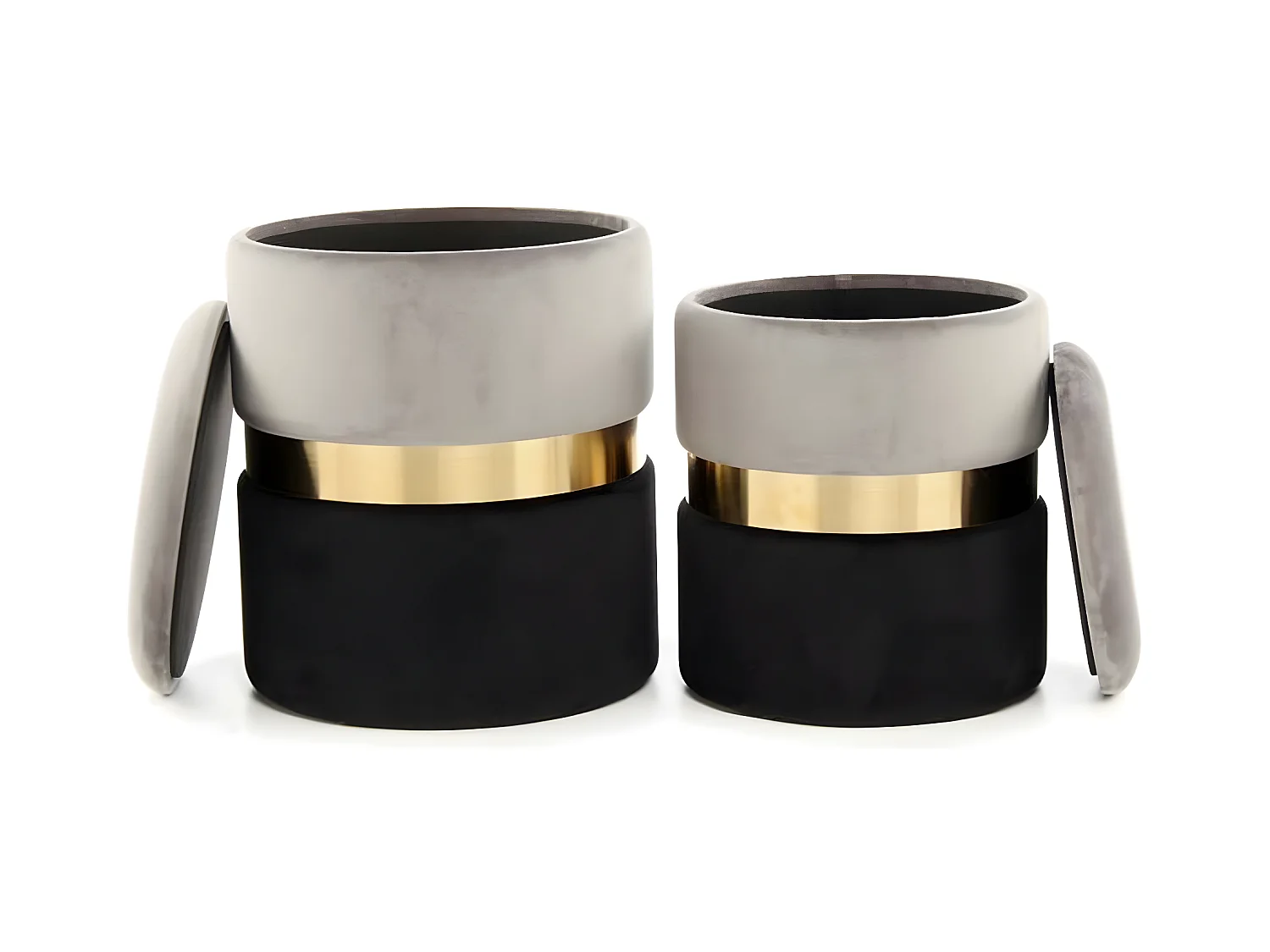 Lot de 2 Poufs Ronds Velours "Zora" Gris & Noir