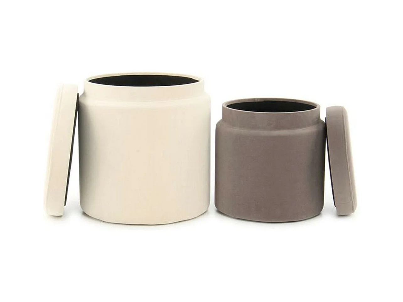 Lot de 2 Poufs & Coffres de Rangement "Zora" 44cm Ivoire & Taupe