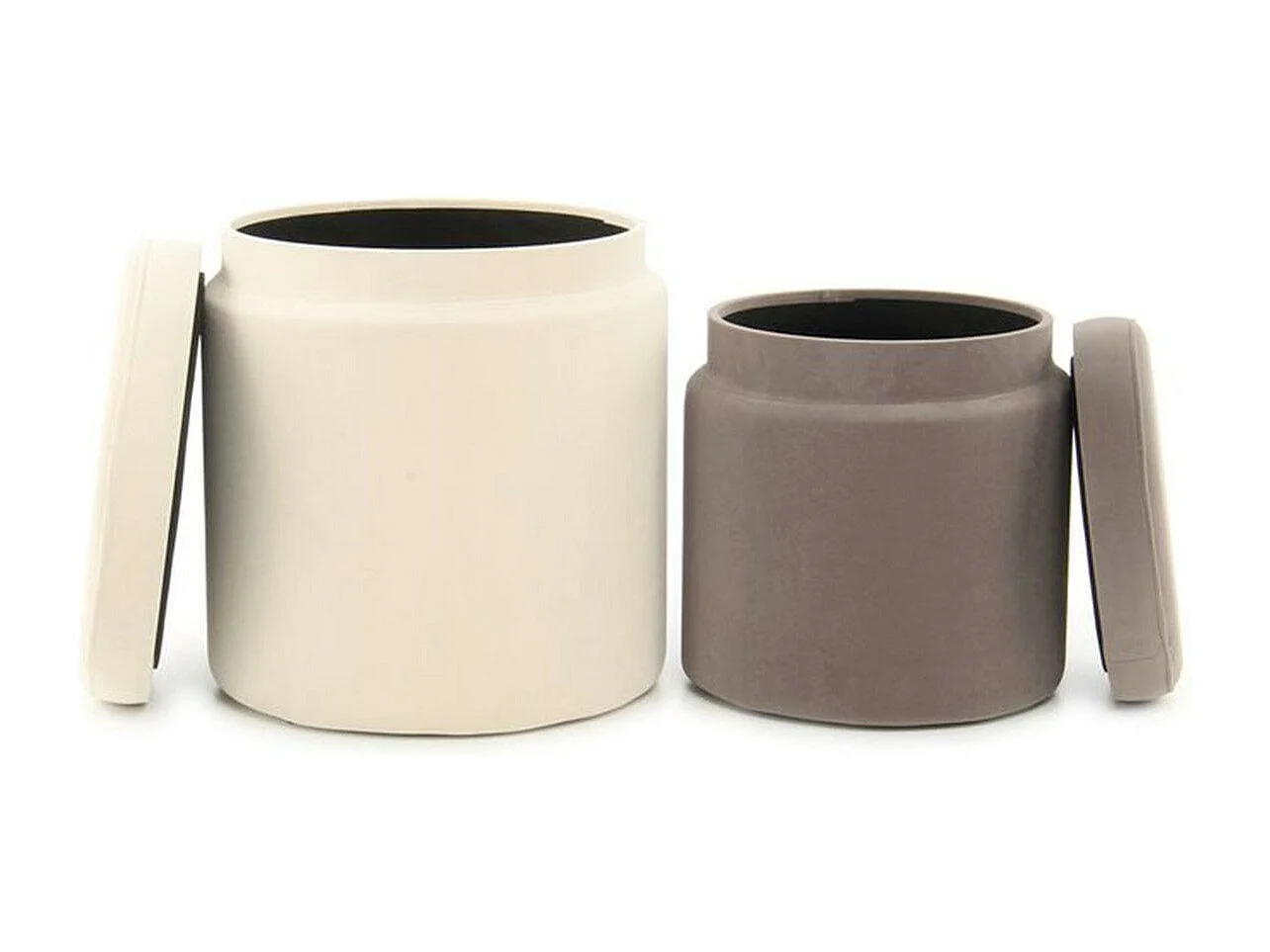 Lot de 2 Poufs & Coffres de Rangement "Zora" 44cm Ivoire & Taupe