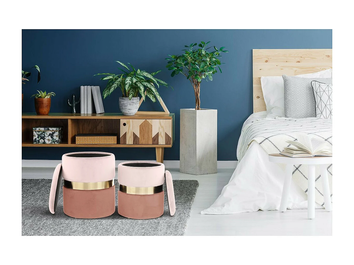 Lot de 2 Poufs & Coffres de Rangement "Zora" 44cm Rose