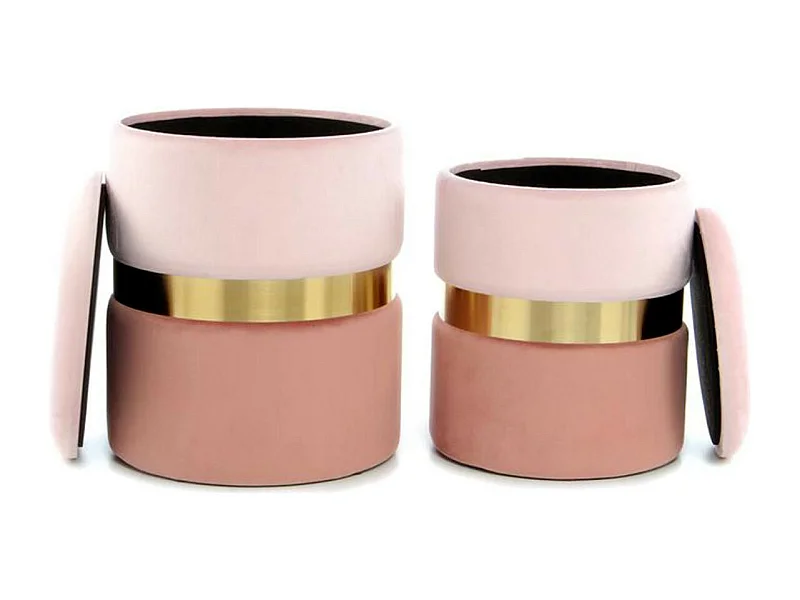 Lot de 2 Poufs & Coffres de Rangement "Zora" 44cm Rose
