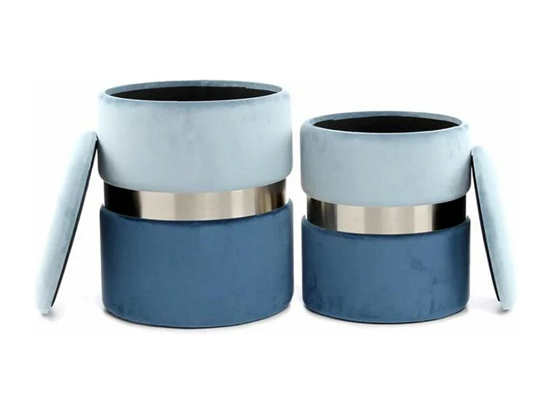 Lot de 2 Poufs & Coffres de Rangement "Zora" 44cm Bleu