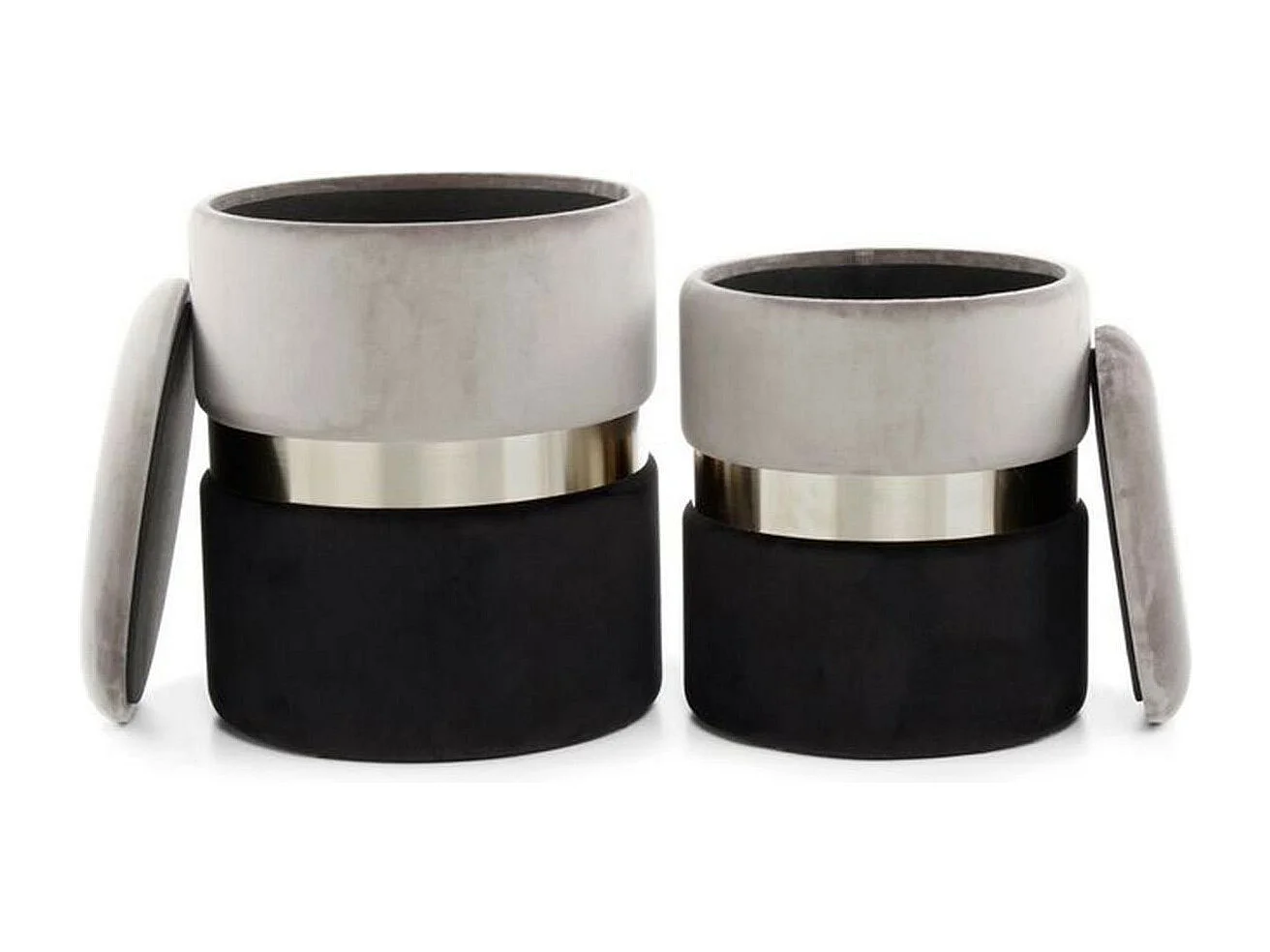 Lot de 2 Poufs & Coffres de Rangement "Zora" 44cm Gris & Noir