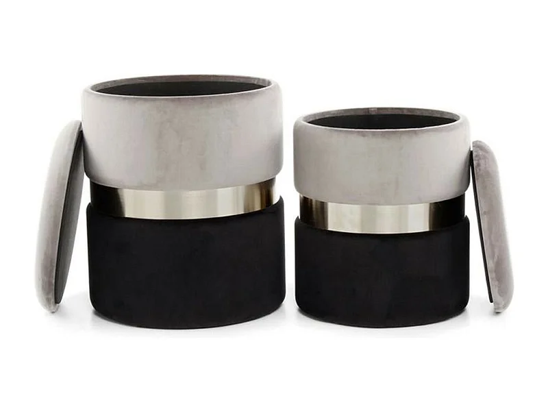 Lot de 2 Poufs & Coffres de Rangement "Zora" 44cm Gris & Noir