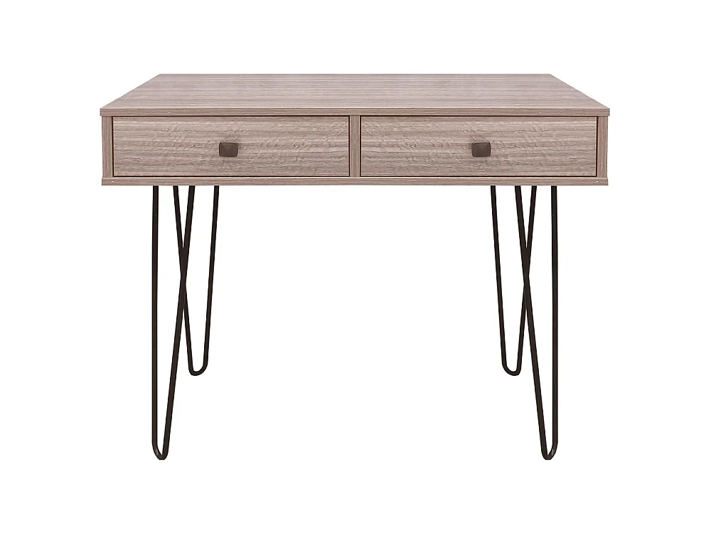 Schreibtisch - Schminktisch in Nussbaum / Schwarz mit 2 Schubladen und Metallbeinen, 80x40 cm - ORIANIS