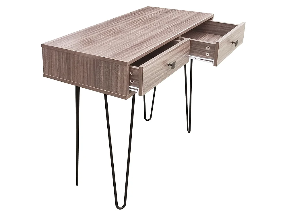 Schreibtisch - Schminktisch in Nussbaum / Schwarz mit 2 Schubladen und Metallbeinen, 80x40 cm - ORIANIS