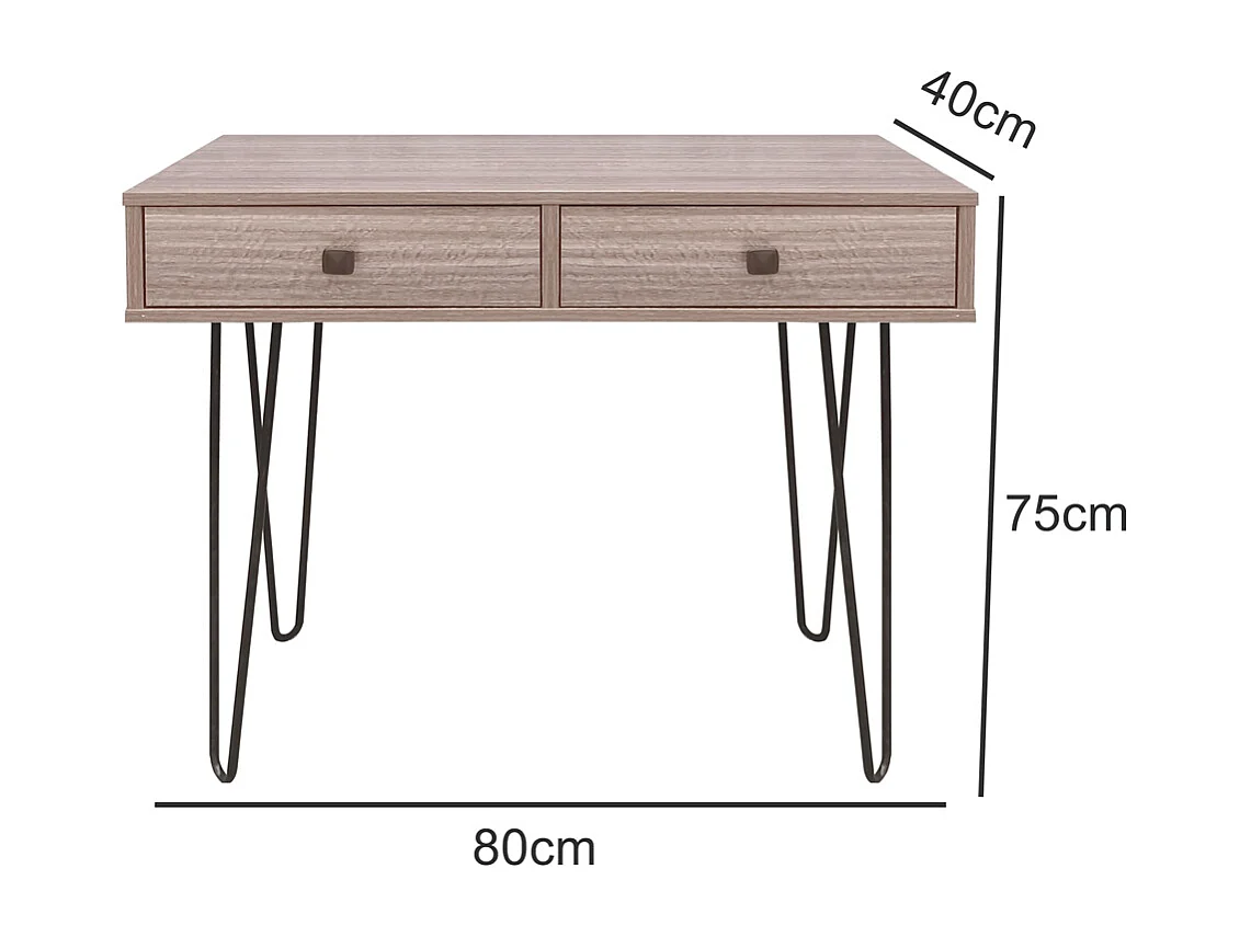 Bureau/Coiffeuse - 80x40 cm - pieds en épingle - avec 2 tiroirs - ORIANIS