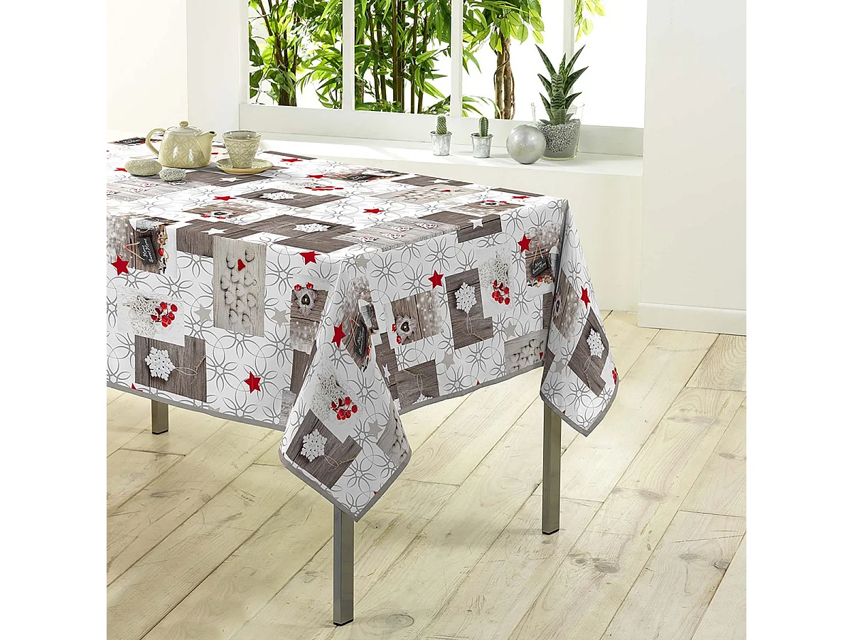 Nappe Rectangulaire "Giboulée" 150x300cm Blanc & Gris