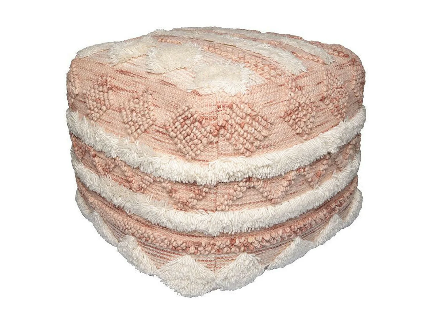 Pouf Bohème Fait à la Main "Bohist" 50cm Rose & Crème