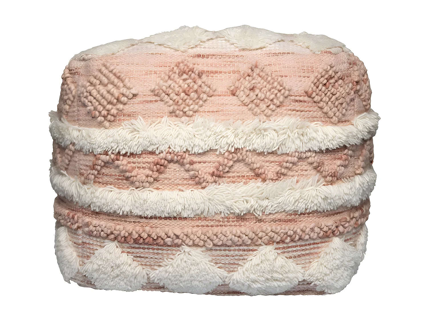 Pouf Bohème Fait à la Main "Bohist" 50cm Rose & Crème