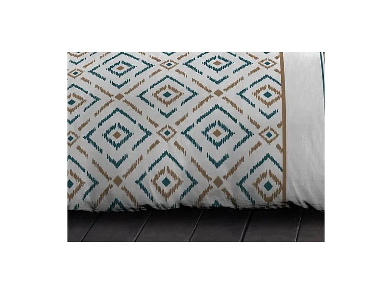 Conjunto de Capa de Edredão em Microfibra - Padrão Geométrico Teal - 240x260 cm + 2 Fronhas 63x63 cm