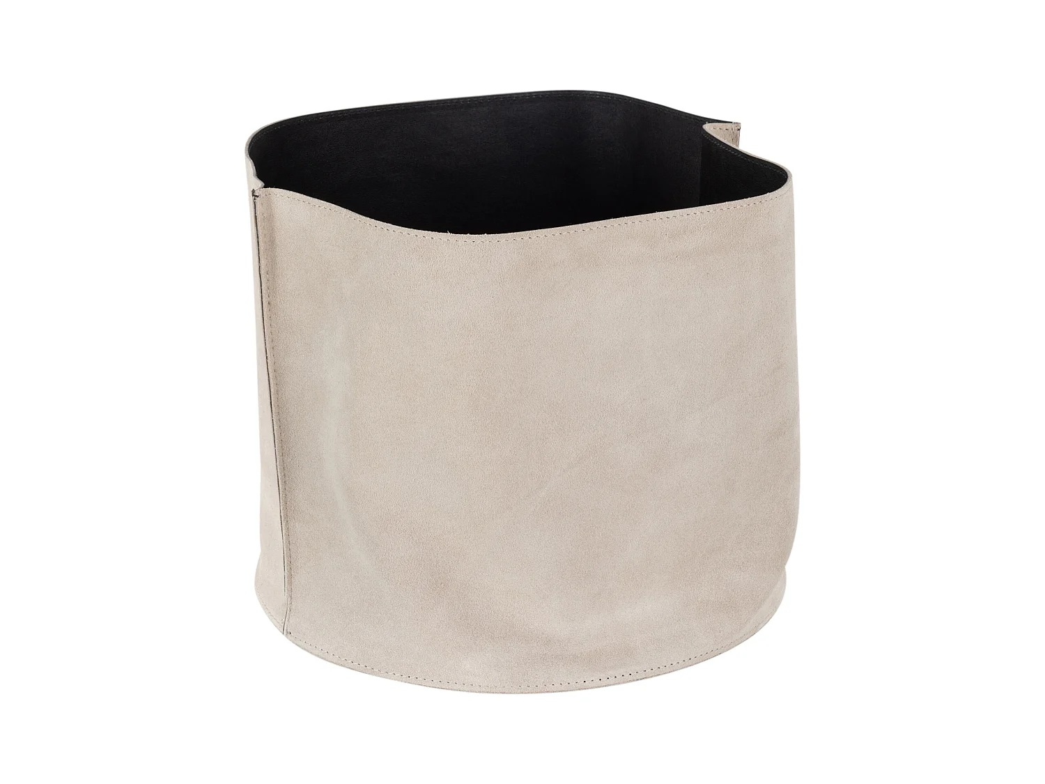 Lage ronde opbergmand in Melkbeige leer D 25,5 cm