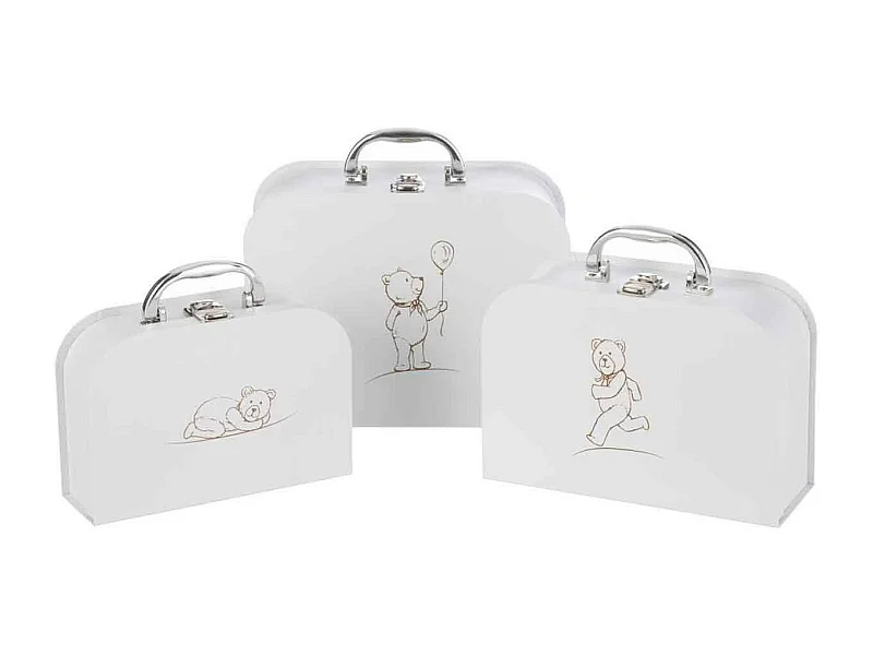 Lot de 3 Valises Déco Enfant "Ourson" 25cm Blanc