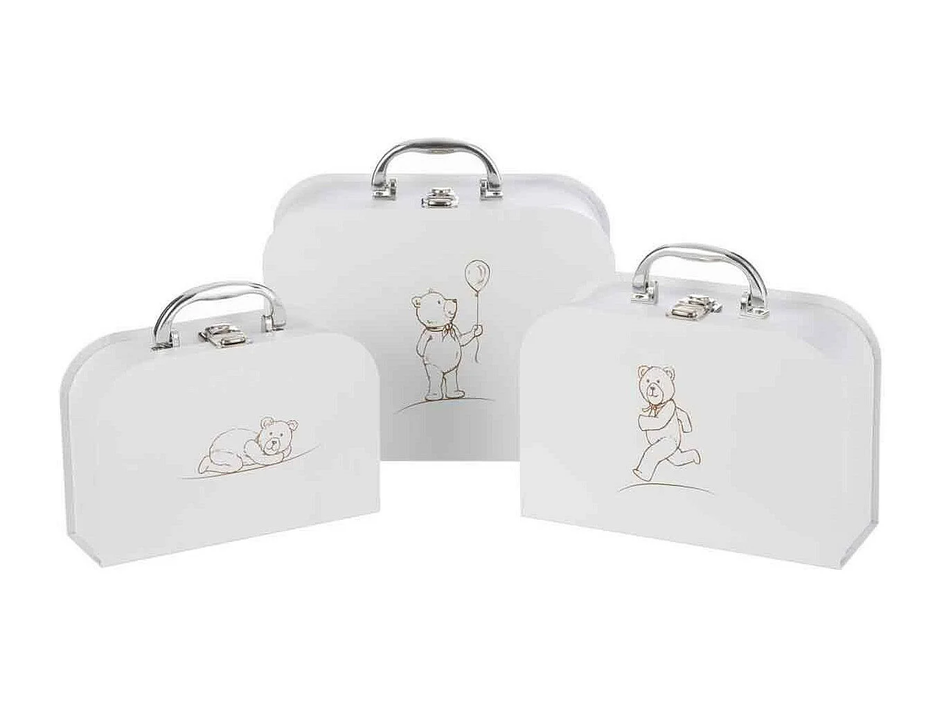 Lot de 3 Valises Déco Enfant "Ourson" 25cm Blanc