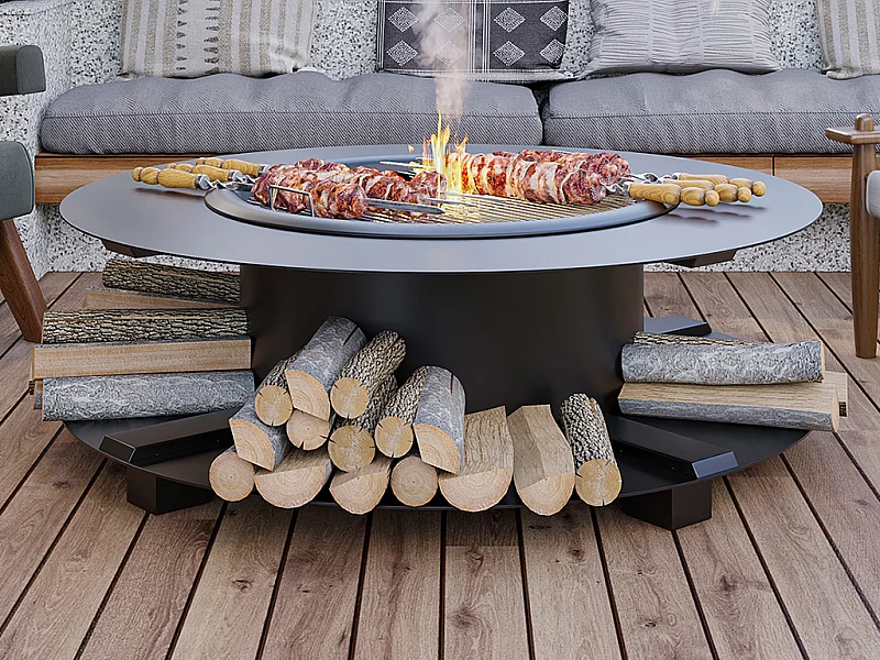 Grill „Plancha“ mit Holzablage - 120 x 120 x 40 cm - BARCENA