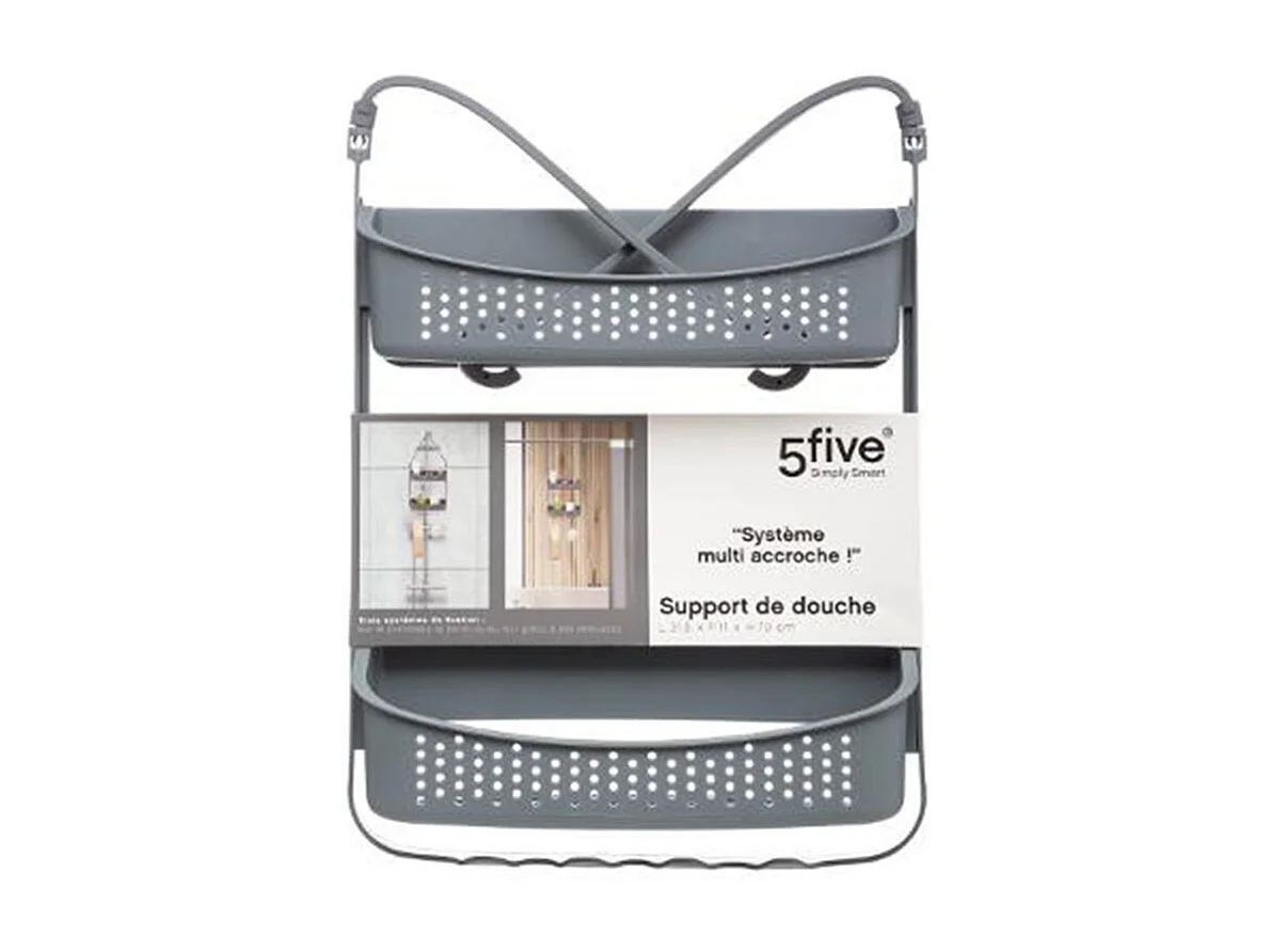 Support de Douche 2 Paniers "Souple" 70cm Gris