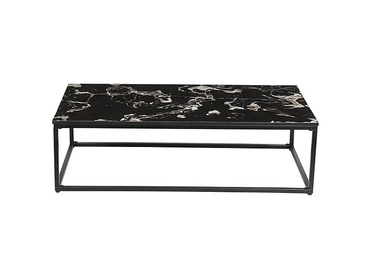 Table basse LIVORNI – Rectangulaire 120x60 cm – Marbre noir et blanc – Style contemporain