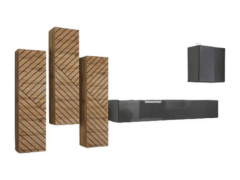 Conjunto de muebles para salón SWITCH III – Roble y Gris – Acabados efecto roble fresado y brillante – Diseño moderno