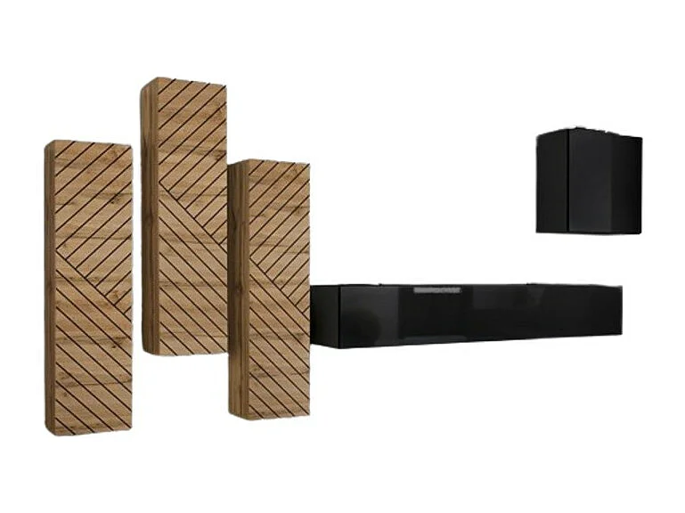 Ensemble meuble salon SWITCH III – Chêne et Noir – Finitions effet chêne fraisé et brillant – Design moderne