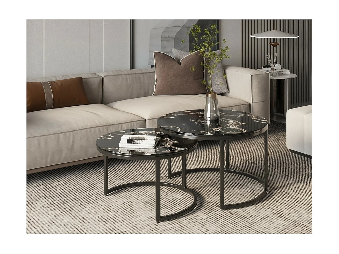 Table basse collection NAZARI. Meuble type CONTEMPORAIN. Pierre aspect marbre noir.