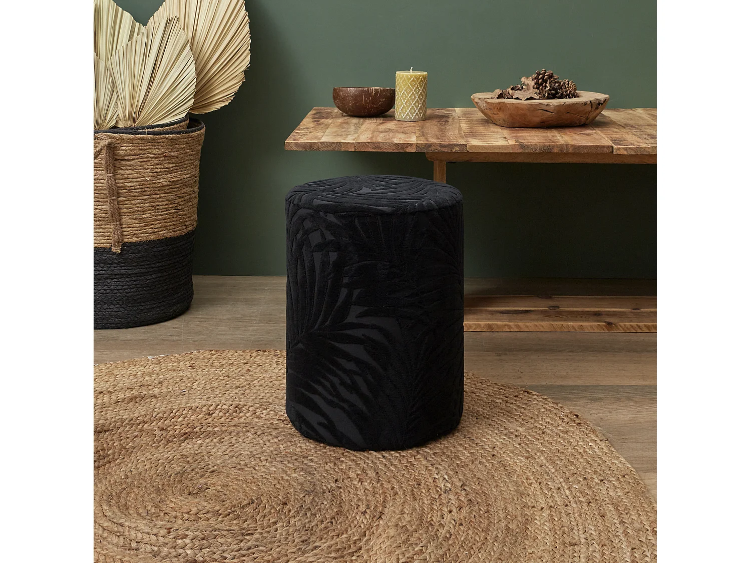 Pouf Salon Leaf Noir Noir
