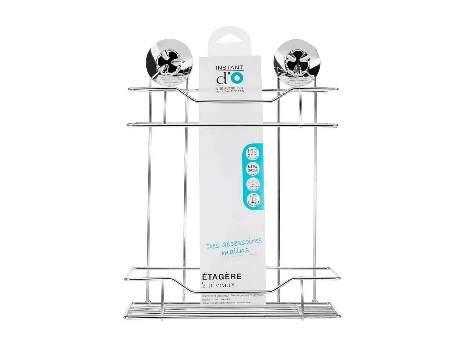 Étagère en Métal à Ventouse "2 Étages" 33cm Argent