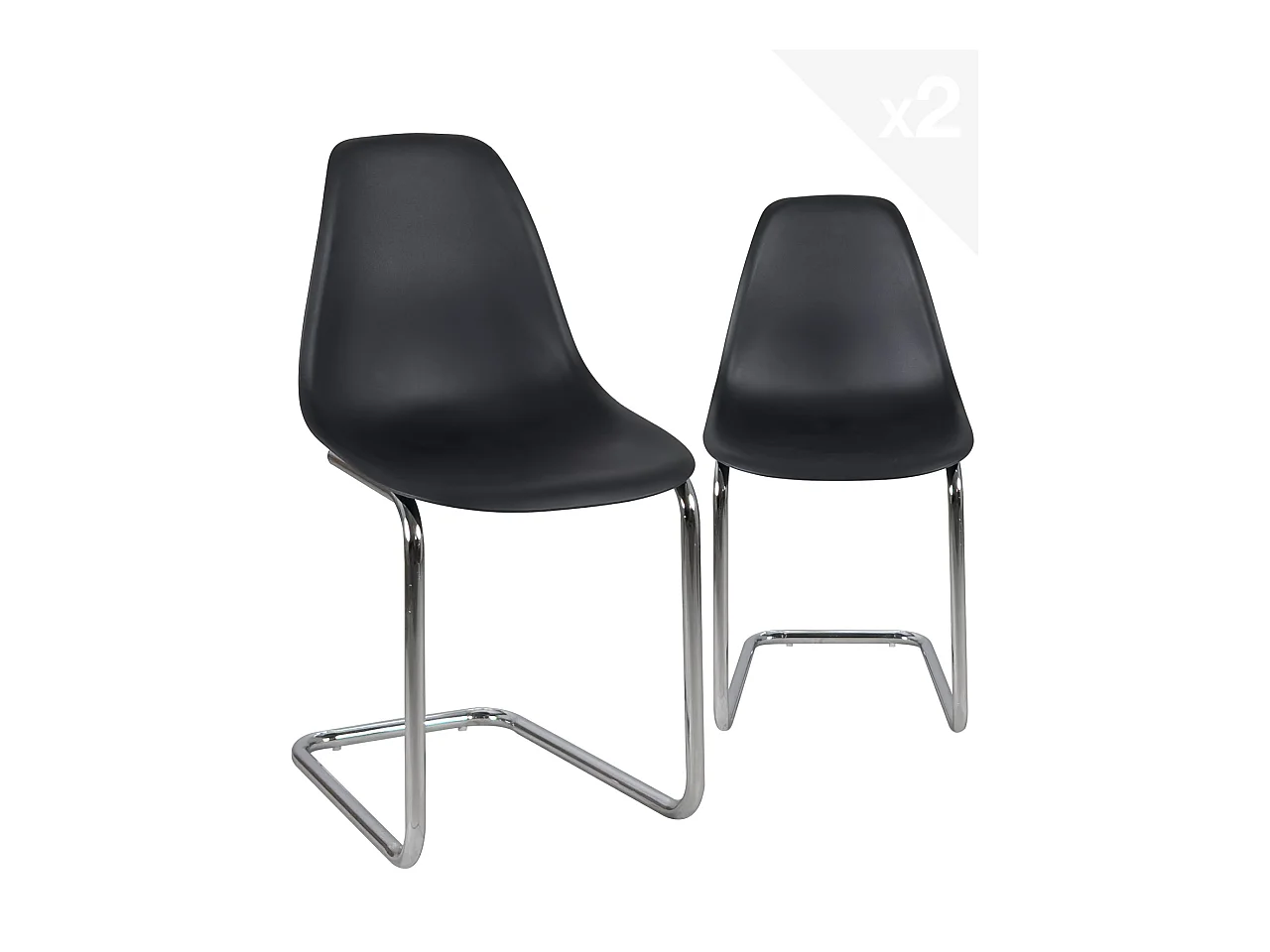 Lot 2 chaises visiteur design rétro vintage siège plastique souple pied chrome MEO (noir)