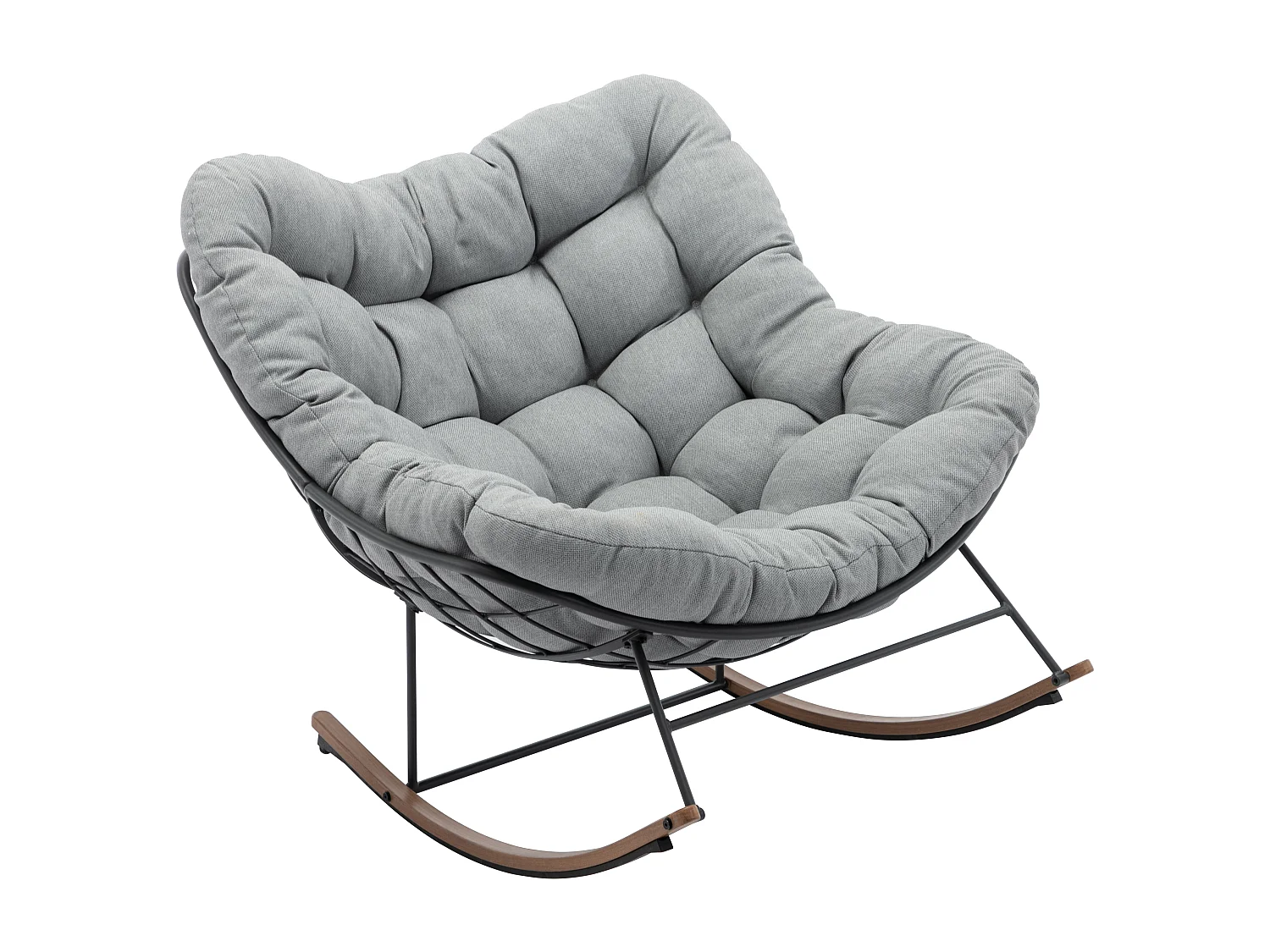 Fauteuil de jardin à bascule en acier - Noir et coussin gris - LIZARO de MYLIA