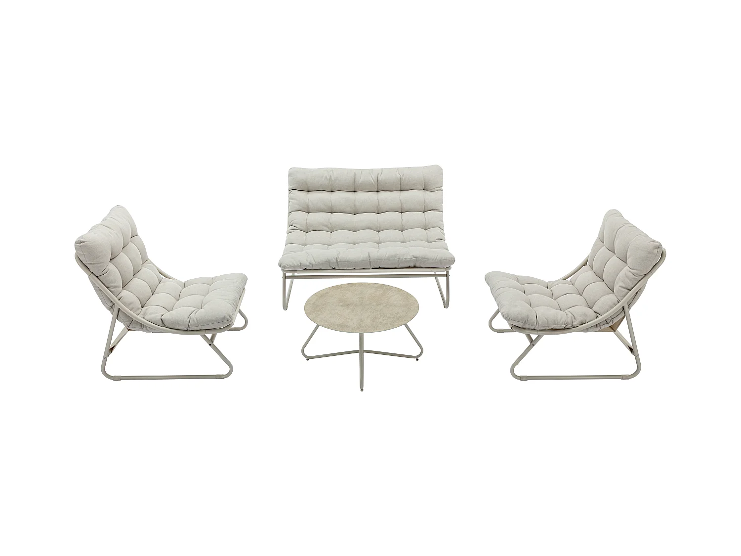 Garten-Sitzgruppe: 1 Sofa 2-Sitzer, 2 Sessel & 1 Couchtisch - Stahl - Beige - OLIVAN von MYLIA