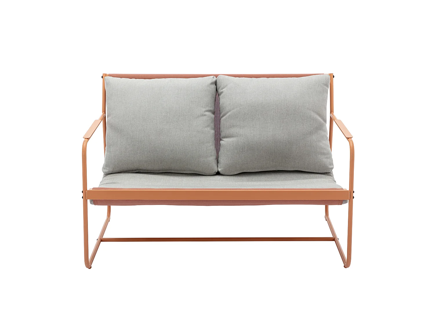 Conjunto de jardín de acero: 1 sofá de 2 plazas, 2 sillones y 2 mesas bajas - Naranja y cojines grises - LASIMO de MYLIA