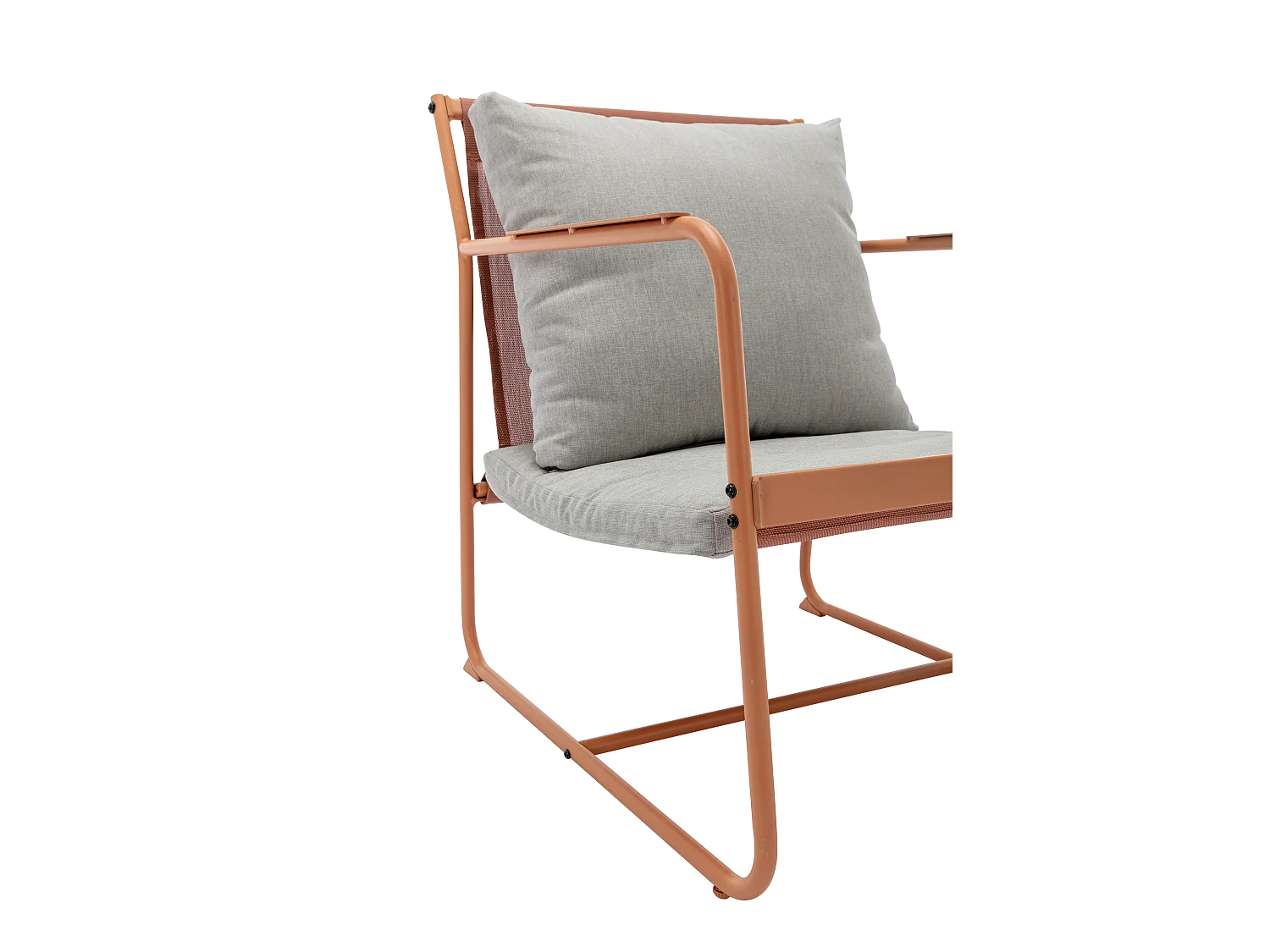 Conjunto de jardín de acero: 1 sofá de 2 plazas, 2 sillones y 2 mesas bajas - Naranja y cojines grises - LASIMO de MYLIA