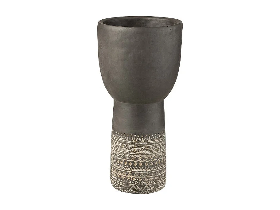 Cache-Pot Déco en Ciment "Ethnic" 37cm Gris