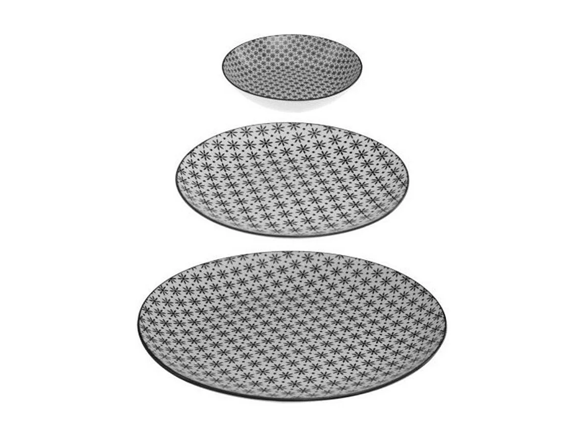 Service de Table 18 Pièces "Bohemia Fleur" 27cm Noir