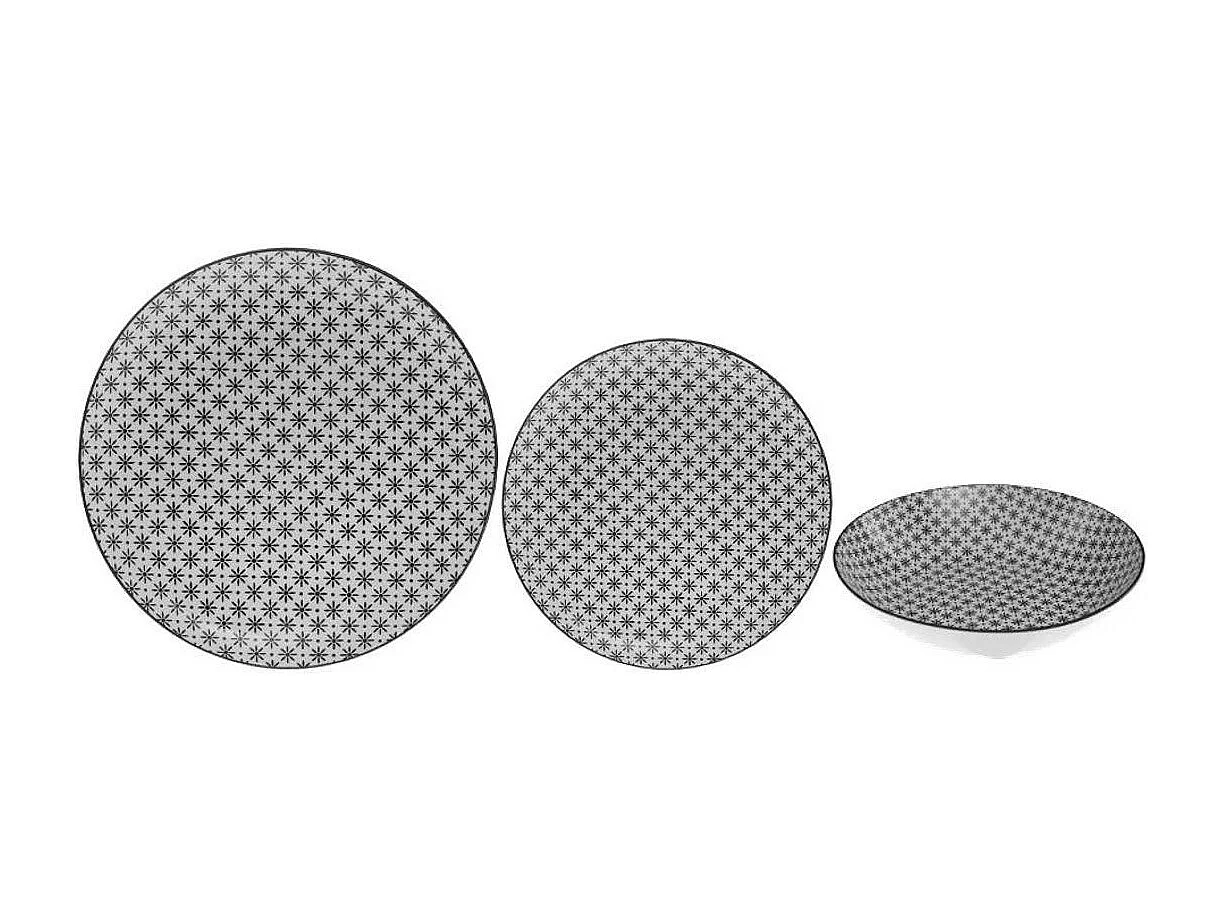 Service de Table 18 Pièces "Bohemia Fleur" 27cm Noir