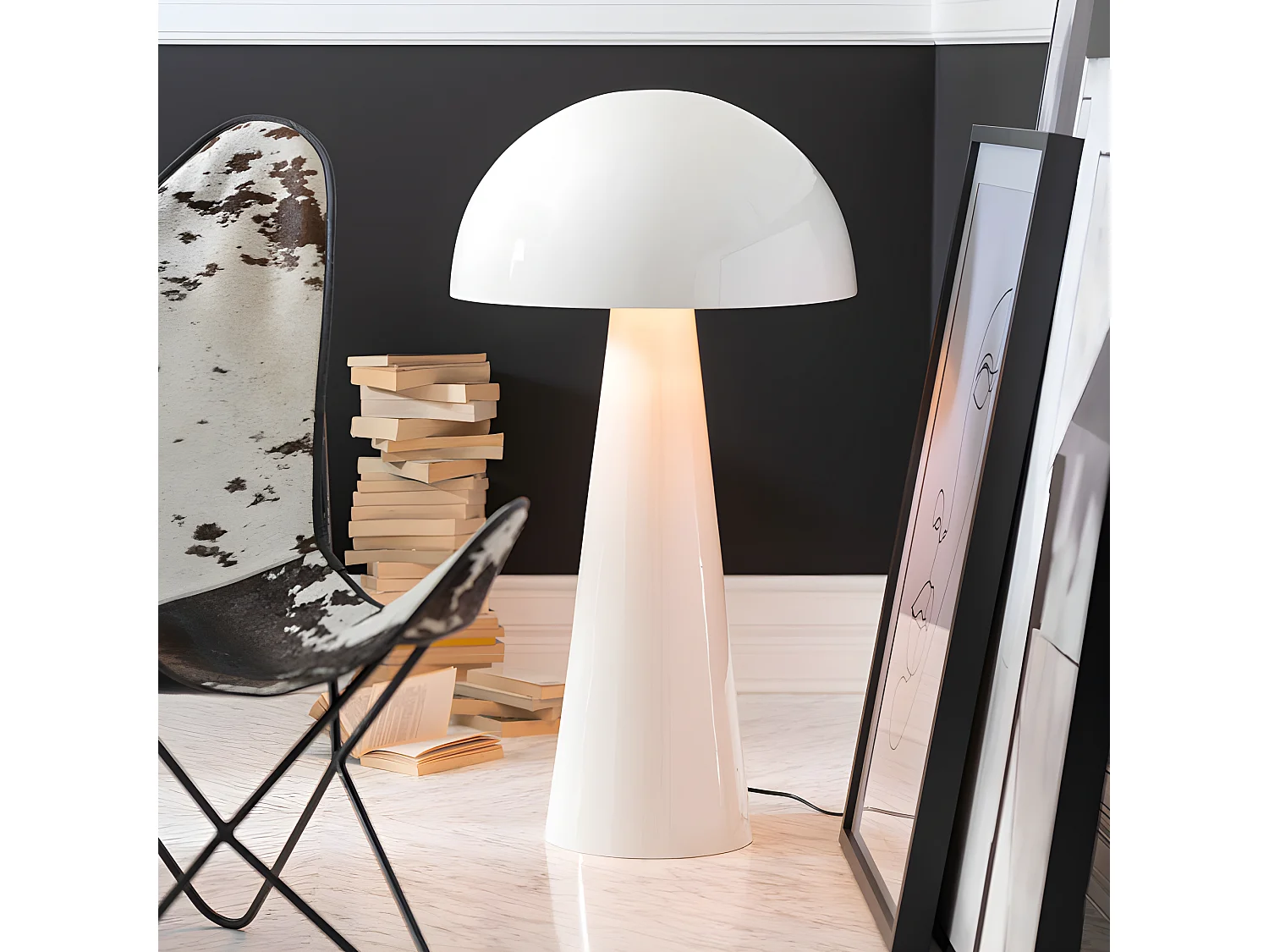 Lampadaire "Champignon Brillant" 99cm Blanc