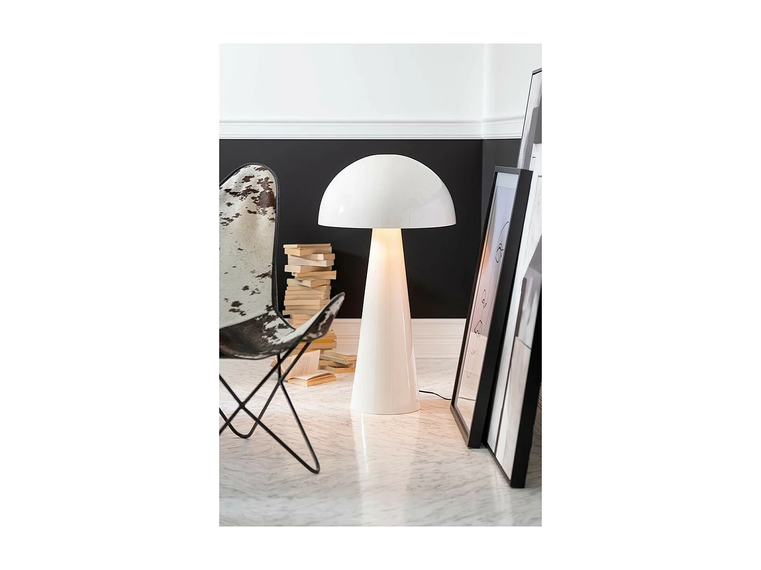 Lampadaire "Champignon Brillant" 99cm Blanc