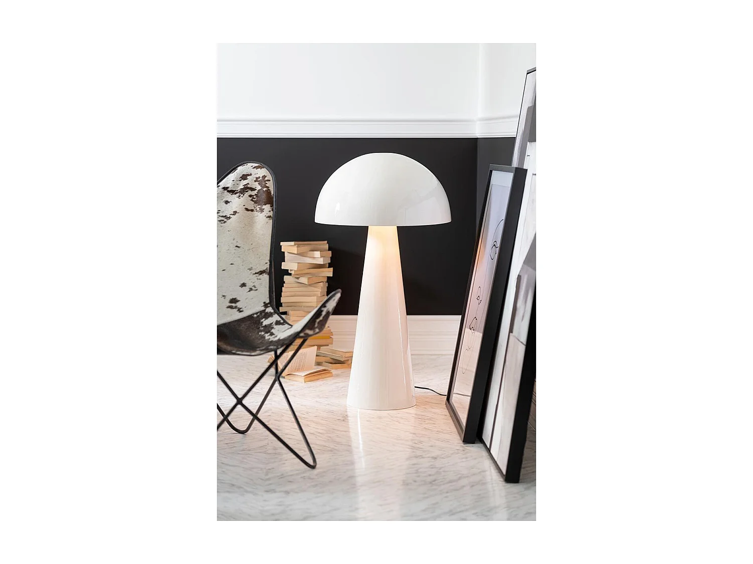 Lampadaire "Champignon Brillant" 99cm Blanc