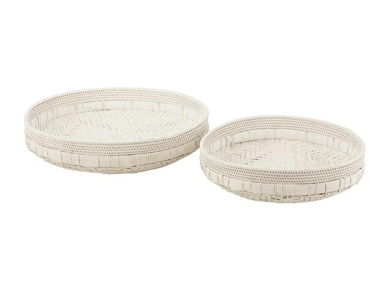 Lot de 2 Coupelles Déco "Rotin" 50cm Blanc