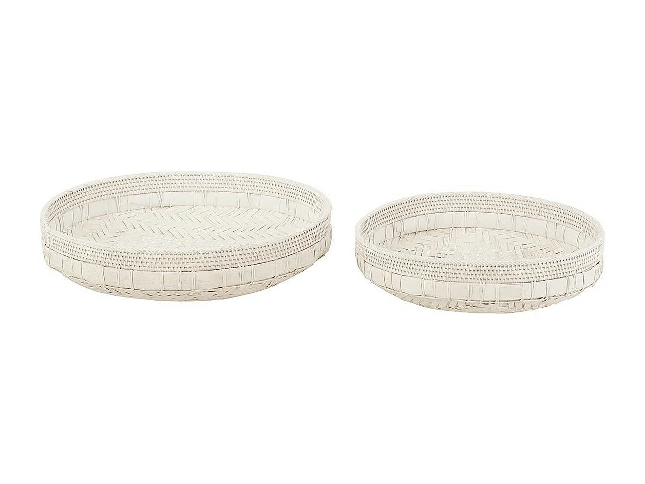 Lot de 2 Coupelles Déco "Rotin" 50cm Blanc