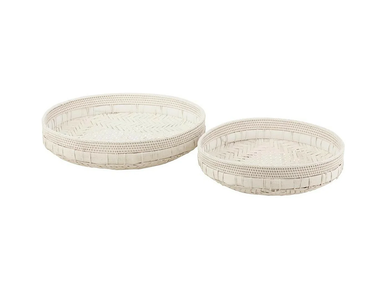Lot de 2 Coupelles Déco "Rotin" 50cm Blanc